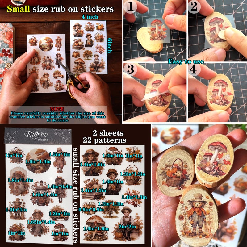 Cataireen Rub On Transfers Stickers 2 Sheets For Crafts Cloth Glass Acrylic Wood Furniture Small Vintage Junk Journal Supplies Scrapbooking Items Christmas Thanksgiving (Thanksgiving) - Image 2